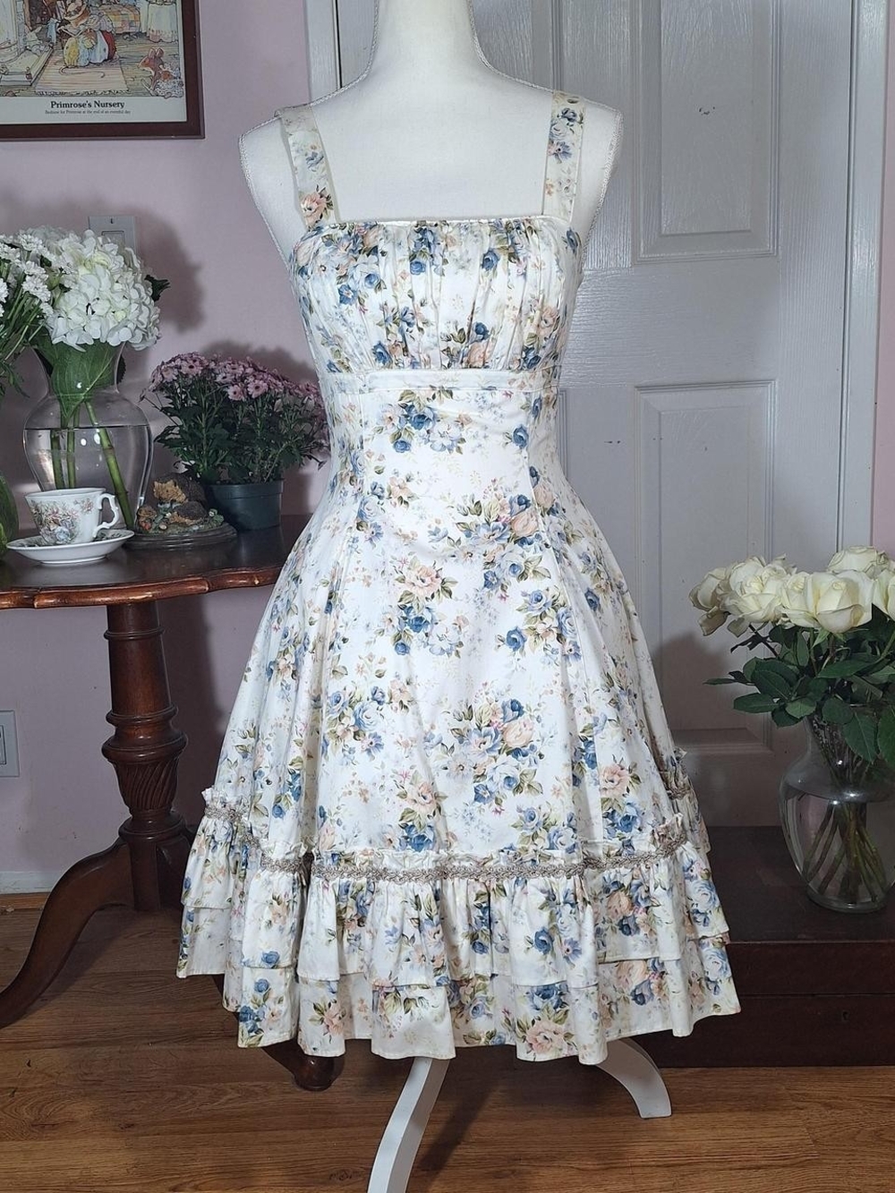 💙 Victorian Maiden Blue Floral OP 🌸 Classical Lolita One-Piece Dress ✨